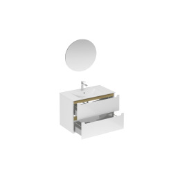 Ensemble de salle de bain avec lavabo comprenant mitigeur de lavabo, bec et siphon Naturel Stilla blanc brillant (KSETSTILLA023)