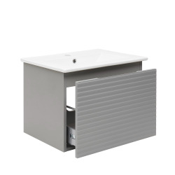  Meuble et vasque de salle de bain strié Naturel Savona 58x43x44,8 cm gris mat (SAVONA60GM)