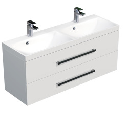 Meuble salle de bain 120 x 40 cm avec double vasque – blanc brillant / naturel – Cube Way (CUBE2120ZBL)