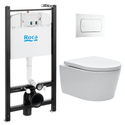 Swiss Aqua Technologies Pack Bâti-support Roca Active + WC SAT sans bride et fixations invisibles + plaque blanche (RocaActiveSATrimless-1-DE)