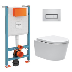 Vitra  Pack WC Bâti-support V-Fix Core + WC SAT sans bride et fixations invisibles + Plaque Chrome brillant (V-FixSATrimless-8)
