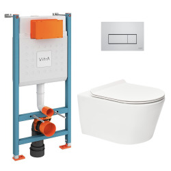 Vitra  Pack WC Bâti-support V-Fix Core + WC sans bride SAT Brevis + Plaque Chrome brillant (V-FixBrevis-8)