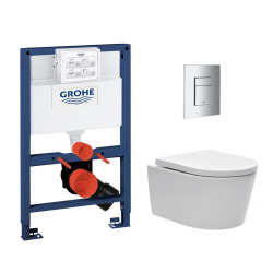 Grohe Pack WC Rapid SL + Cuvette sans bride SAT, fixations invisibles + Plaque Chrome (RapidSL082-SATrimless-1)