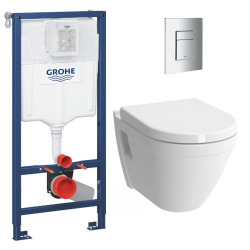 Grohe Pack WC Rapid SL + cuvette VITRA S50 avec bride + abattant softclose + Plaque de commande Skate Chrome (GROHE-S50softclose)