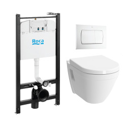 Swiss Aqua Technologies Pack Bâti-support Roca Active + WC suspendu Vitra + Abattant soft close + plaque blanche (RocaActiveS50softclose-1)