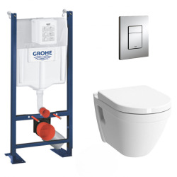 Grohe Pack WC Bâti Rapid SL Autoportant + Cuvette Vitra S50 + Abattant soft close + Plaque chrome (ProjectS50softclose-1)