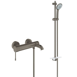 Grohe Ensemble de douche complet 3 jets + Mitigeur Monocommande Bain/Douche, Hard Graphite Brossé (25250AL1-SET)