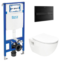 Swiss Aqua Technologies Pack WC Bâti support Roca Duplo One + Cuvette sans bride SAT Project + plaque de déclenchement, Noir (RocaActiveRProject-3)