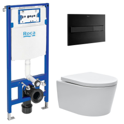 Swiss Aqua Technologies Pack WC Bâti support Roca Duplo One + Cuvette sans bride SAT + plaque de déclenchement, Noir (RocaDuploOneSATrimless-3)