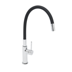 Swiss Aqua Technologies Mitigeur pour évier de cuisine, bec flexible en silicone, aérateur Neoperl®, cartouche en céramique, noir/chrome (SATBSD290C)
