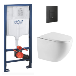 Grohe Pack WC Rapid SL + WC SAT sans bride Tornado Quiet Fusion + Abattant softclose + Plaque Noir mat