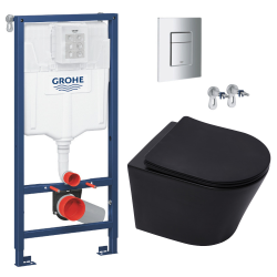 Swiss Aqua Technologies Pack WC Bâti-support Rapid SL + Cuvette SAT noire mat + Abattant frein de chute + Plaque Chrome