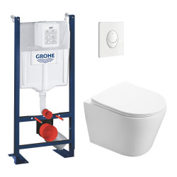 Pack WC Bâti autoportant + WC sans bride SAT Infinitio + Abattant softclose + Plaque blanc alpin (PROINFI3AM)