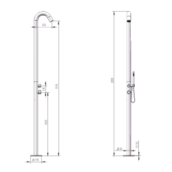  Douche extérieure de jardin et piscine, acier inoxydable 316, eau chaude et froide, douchette à main, brushed gold (NATUREL-LHG)
