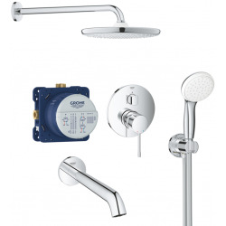 Grohe Essence Set de douche encastré avec douche de tête XXL 250, Douchette 2 jets et bec bain déverseur, Chrome (25219001-BAIN-AMZ)