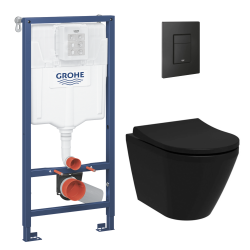 Grohe Rapid SL Pack WC bâti-support + WC sans bride Vitra Integra + Abattant SoftClose + Plaque noir mat (RapidSL-BlackIntegra-KF0)