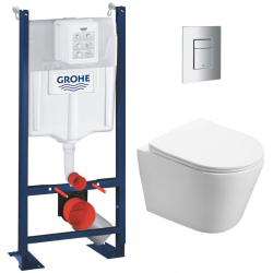  Pack WC Bâti autoportant + WC sans bride SAT Infinitio + Abattant softclose + Plaque chrome mat