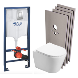 Swiss Aqua Technologies Pack WC Bâti-support + WC SAT Infinitio sans bride, fixation invisible + Plaque chrome + Set d'habillage