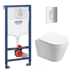 Swiss Aqua Technologies Pack WC Bâti-support Rapid SL + WC sans bride Infinitio + Abattant softclose + Plaque Chrome