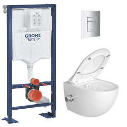 Grohe Pack WC Bâti autoportant Solido + WC sans bride SAT fonction bidet thermostatique + Plaque chrome (AUTOPORTANT-SATCLEAN-1)