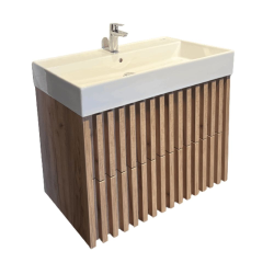 Meuble salle de bain suspendu 60 x 56 x 46 cm avec lavabo décor lattes chêne mat Delano SAT (DELANO60ZDSAT)