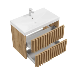 Meuble de salle de bain 80 x 56 x 46 cm chêne mat avec lavabo SAT Delano suspendu (DELANO80ZDUM)