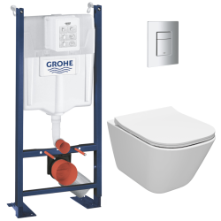 Grohe RAPID SL Pack Bâti-support + WC sans bride Roca Gap + Abattant slim, SoftClose + Plaque chrome (PROJECTGAP-1)