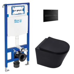 Swiss Aqua Technologies Pack WC Bâti-support Roca Duplo One  + WC suspendu Infinitio sans bride + Plaque noir mat (DuploOneBlackInfinitio-3)