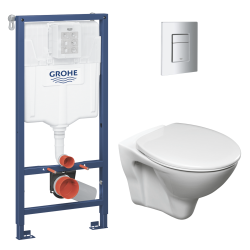 Pack WC Bâti-support Rapid SL + WC suspendu avec bride Jika Neo + Abattant + Plaque Chrome (GROHE-S-LinePro-1)