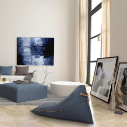  Lazy Bro Indoor fauteuil poire 140x120x90cm interieur dehoussable, avec poignees et surpiqures, Bleu jeans, sans polystyrène