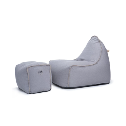 Soo Santaï Buddy's Rest fauteuil poire + repose pieds 90x60x85/45x60x35cm interieur dehoussable, surpiqures, Gris, sans polystyrène