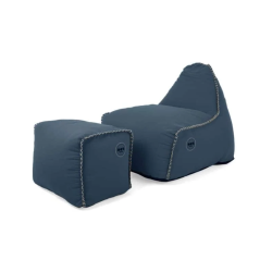 Soo Santaï MiniBuddy's Rest fauteuil poire + repose pieds 75x60x65 cm interieur dehoussable, surpiqures, Bleu jeans, sans polystyrène