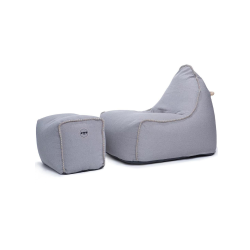 Soo Santaï MiniBuddy's Rest fauteuil poire + repose pieds 75◊60◊65 cm interieur dehoussable, surpiqures, Gris, sans polystyrène