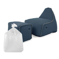 Soo Santaï Set Buddy's Rest fauteuil poire intérieur + repose pieds + polystyrène 90x60x85/45x60x35cm, déhoussable, surpiqûres, Bleu jeans