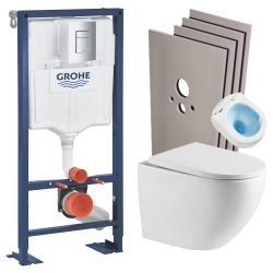 Grohe SOLIDO Pack Bâti-support + WC suspendu + Plaque chrome + Set de montage (AUTOPORTANT-FUSIONTQ-1-SABO)