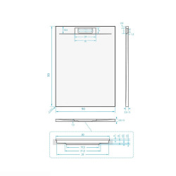 Fusion Receveur de douche 90x90cm en marbre coulé avec siphon, Gris (SATFU9090GRP-S)