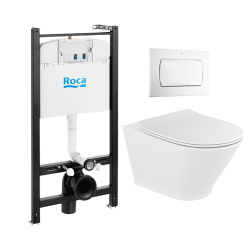 Swiss Aqua Technologies Pack Bâti-support ROCA ACTIVE + WC GAP ROUND sans bride + Abattant softclose + Plaque de commande blanche (RocaActiveTheGap-1-DE