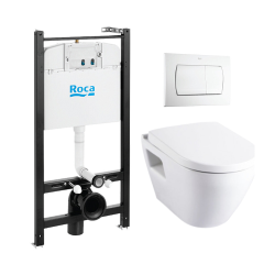 Swiss Aqua Technologies Pack Bâti-support ROCA ACTIVE + WC SM26 sans bride + abattant softclose + plaque de commande blanche (RocaActiveSM26-1)