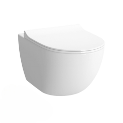 Geberit Pack WC Bâti-support extra-plat + WC Sento sans bride + Abattant softclose + Plaque blanche  (SLIM-Sentorimless-C)