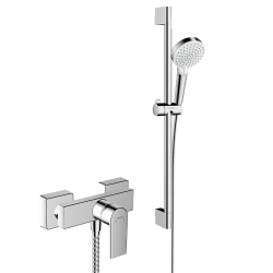 Hansgrohe Vernis Shape Pack Mitigeur de douche + Set de douche Crometta Vario 0,65m, blanc/chromé (71650000-Crometta)