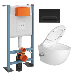 Vitra  Pack WC Bâti autoportant V-Fix Core + WC SAT avec bidet thermostatique + Abattant SoftClose + Plaque noire mat (VFTFSATCL6)