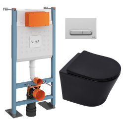 Vitra  Pack WC Bâti autoportant V-Fix Core + WC SAT Infinitio sans bride + Abattant SoftClose + Plaque chrome mat (VFTFBLINFI5)