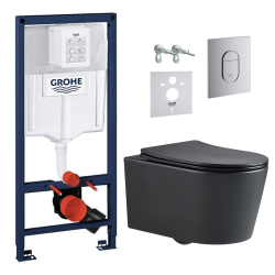 Grohe Pack WC Bâti-support Rapid SL + WC sans bride SAT, fixations invisibles + Plaque chrome (ARENABLSAT)