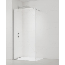 Walk-in 140x200cm Paroi en verre Crystal Glass® 8 mm anticalcaire, avec bras et profilés chrome brillant (SATBWI140PR)