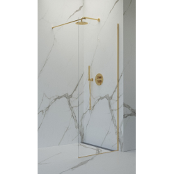 Swiss Aqua Technologies Walk-in 100x200cm Paroi en verre Crystal Glass® 8 mm anticalcaire, avec bras et profilés or (SATBWI100PRZ)