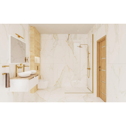 Swiss Aqua Technologies Walk-in 140x200cm Paroi en verre Crystal Glass® 8 mm anticalcaire, avec bras et profilés or (SATBWI140PRZ)