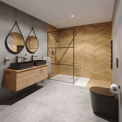 Swiss Aqua Technologies Walk-in 80x200cm Paroi en verre sérigraphié 8 mm anticalcaire, avec bras et profilés noir mat (SATBWI80CPPRC)