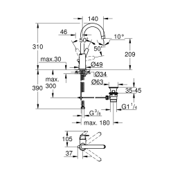  Start Flow Mitigeur monocommande de lavabo, taille L, chrome (23811000)