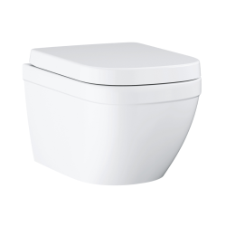 Pack WC Bâti-support Geberit Duofix + WC sans bride Grohe Euro Ceramic + Abattant + Plaque blanche (EUROCTGEB3)