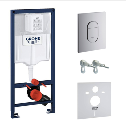 Grohe Pack WC Bâti-support Rapid SL + WC sans bride Euro Ceramic + Abattant duroplast + Plaque chrome (ARENAEUROCT)